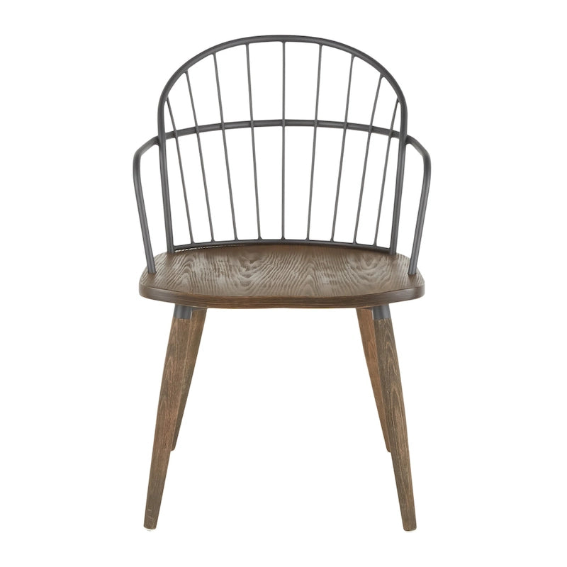 Chaise industrielle en bois et métal à dossier fuseau