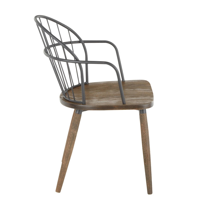 Chaise industrielle en bois et métal à dossier fuseau