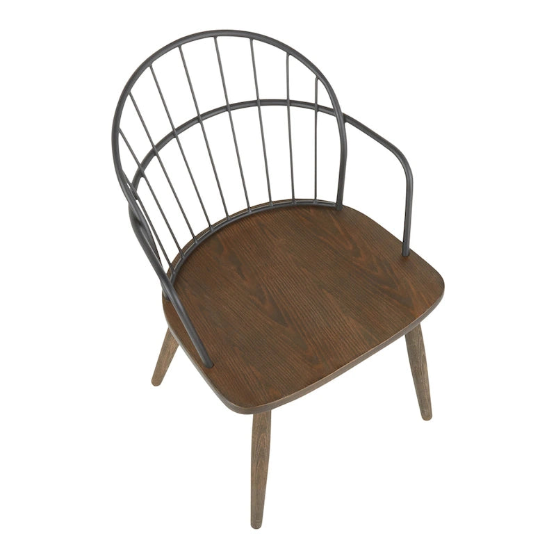 Chaise industrielle en bois et métal à dossier fuseau