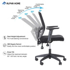 ALPHA HOME Chaise de bureau en maille à dossier haut, appuie-tête réglable, accoudoir, fauteuil inclinable roulant et pivotant