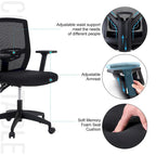 ALPHA HOME Chaise de bureau en maille à dossier haut, appuie-tête réglable, accoudoir, fauteuil inclinable roulant et pivotant