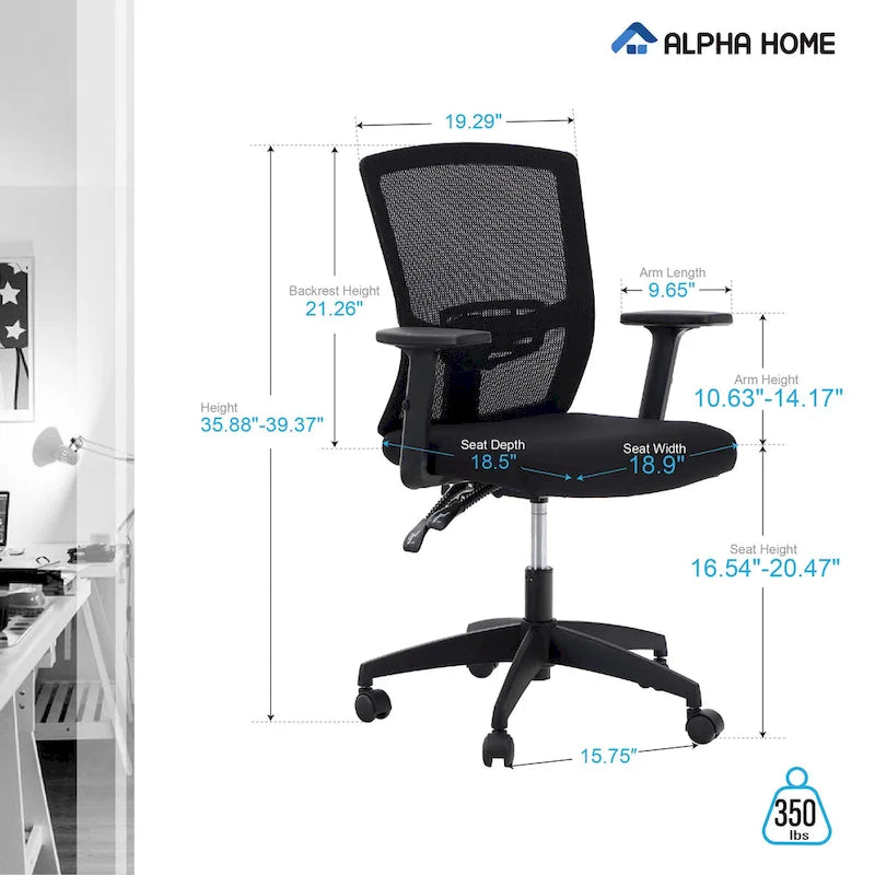 ALPHA HOME Chaise de bureau en maille à dossier haut, appuie-tête réglable, accoudoir, fauteuil inclinable roulant et pivotant