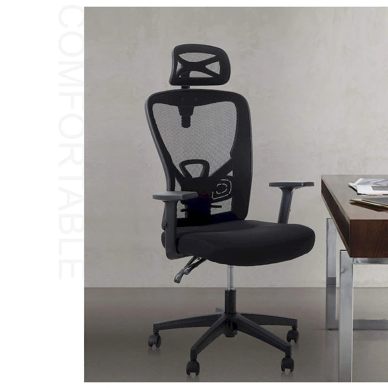 ALPHA HOME Chaise de bureau en maille à dossier haut, appuie-tête réglable, accoudoir, fauteuil inclinable roulant et pivotant