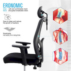 ALPHA HOME Chaise de bureau en maille à dossier haut, appuie-tête réglable, accoudoir, fauteuil inclinable roulant et pivotant