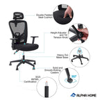 ALPHA HOME Chaise de bureau en maille à dossier haut, appuie-tête réglable, accoudoir, fauteuil inclinable roulant et pivotant