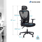ALPHA HOME Chaise de bureau en maille à dossier haut, appuie-tête réglable, accoudoir, fauteuil inclinable roulant et pivotant