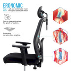 ALPHA HOME Chaise de bureau en maille à dossier haut, appuie-tête réglable, accoudoir, fauteuil inclinable roulant et pivotant