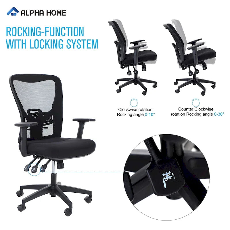 ALPHA HOME Chaise de bureau en maille à dossier haut, appuie-tête réglable, accoudoir, fauteuil inclinable roulant et pivotant