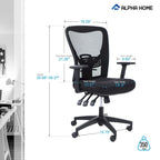 ALPHA HOME Chaise de bureau en maille à dossier haut, appuie-tête réglable, accoudoir, fauteuil inclinable roulant et pivotant
