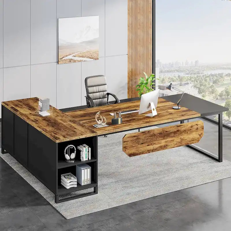 Ensemble de bureau de direction en L avec classeur et support pour imprimante