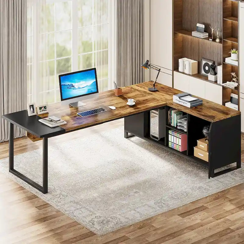 Ensemble de bureau de direction en L avec classeur et support pour imprimante