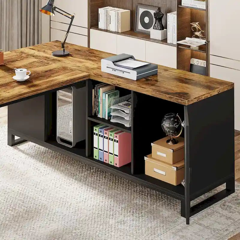 Ensemble de bureau de direction en L avec classeur et support pour imprimante