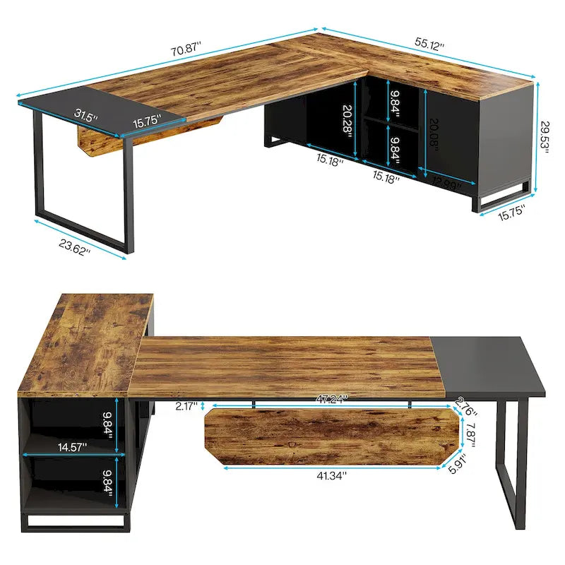 Ensemble de bureau de direction en L avec classeur et support pour imprimante