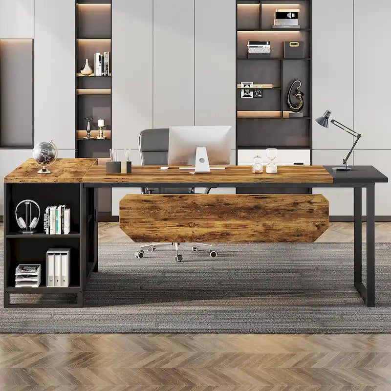 Ensemble de bureau de direction en L avec classeur et support pour imprimante