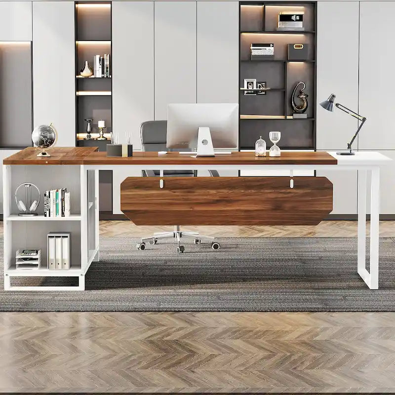 Ensemble de bureau de direction en L avec classeur et support pour imprimante