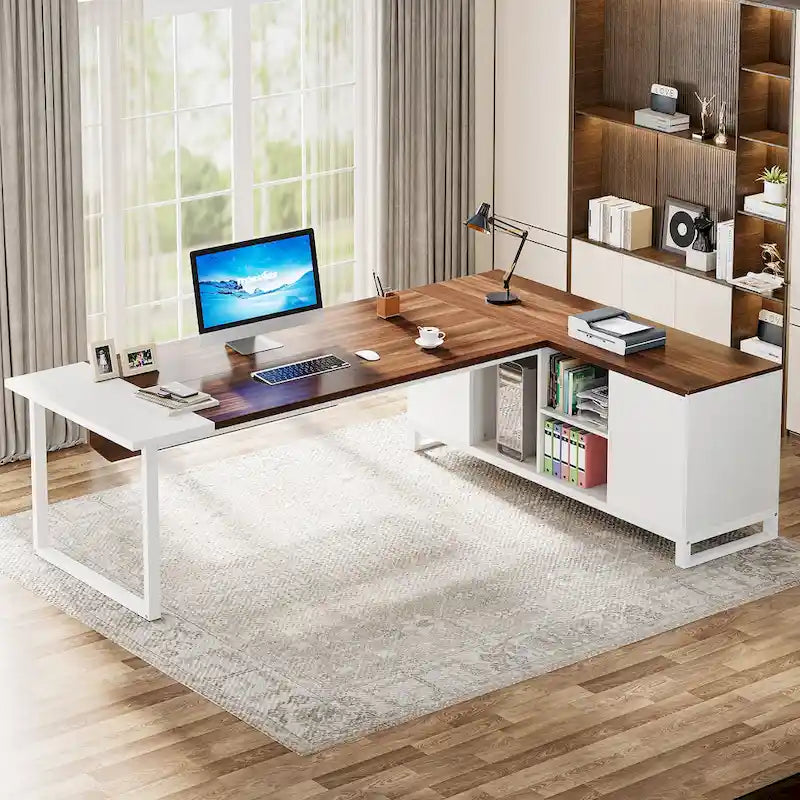 Ensemble de bureau de direction en L avec classeur et support pour imprimante