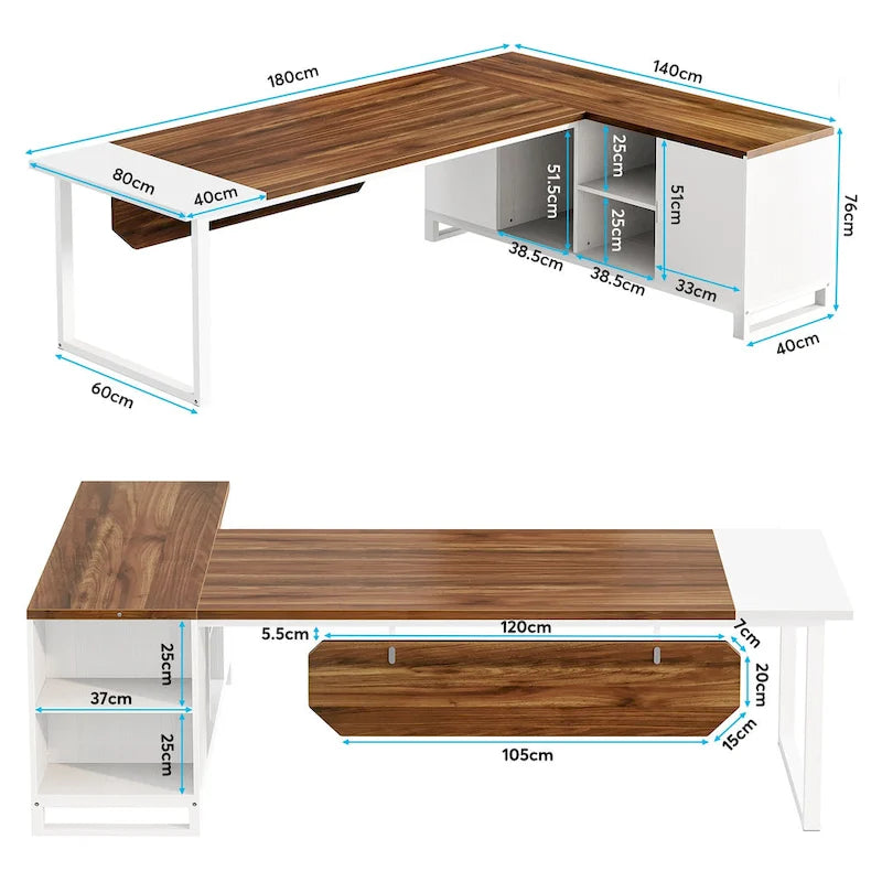 Ensemble de bureau de direction en L avec classeur et support pour imprimante