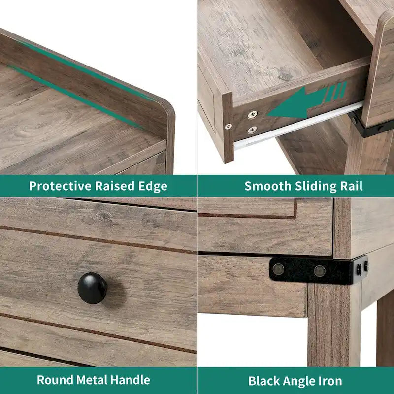 Tables de chevet gris et expresso avec station de recharge (lot de 2)