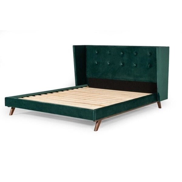 Lit plateforme capitonné en velours vert moderne