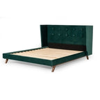 Lit plateforme capitonné en velours vert moderne
