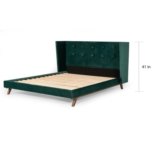 Lit plateforme capitonné en velours vert moderne