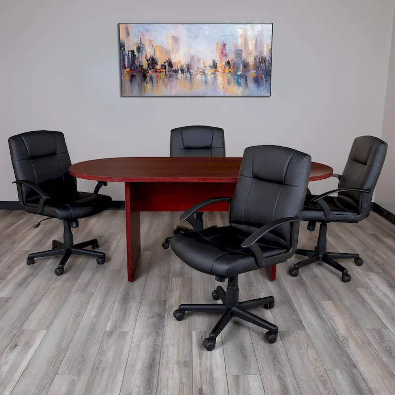 Ensemble table de conférence ovale 5 pièces avec 4 chaises de bureau rembourrées en similicuir