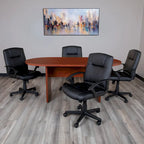 Ensemble table de conférence ovale 5 pièces avec 4 chaises de bureau rembourrées en similicuir