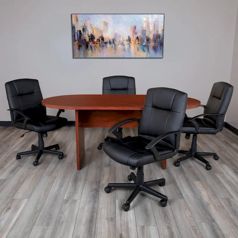 Ensemble table de conférence ovale 5 pièces avec 4 chaises de bureau rembourrées en similicuir
