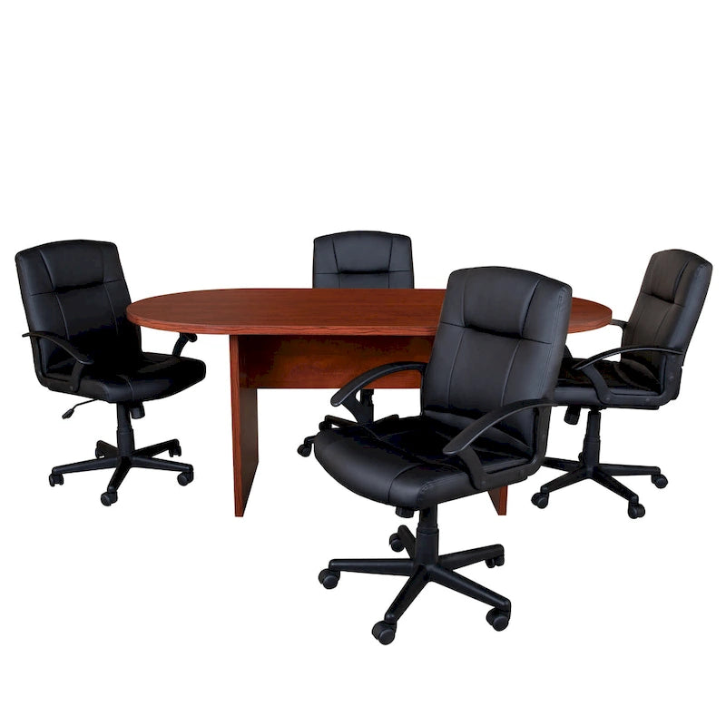 Ensemble table de conférence ovale 5 pièces avec 4 chaises de bureau rembourrées en similicuir