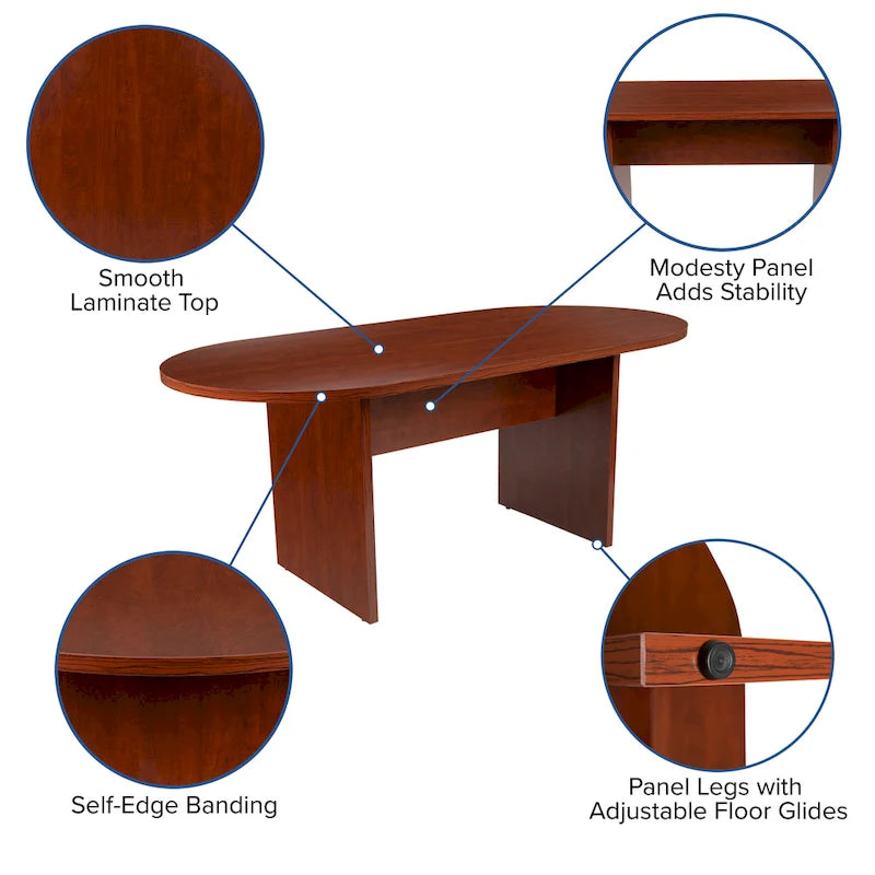 Ensemble table de conférence ovale 5 pièces avec 4 chaises de bureau rembourrées en similicuir