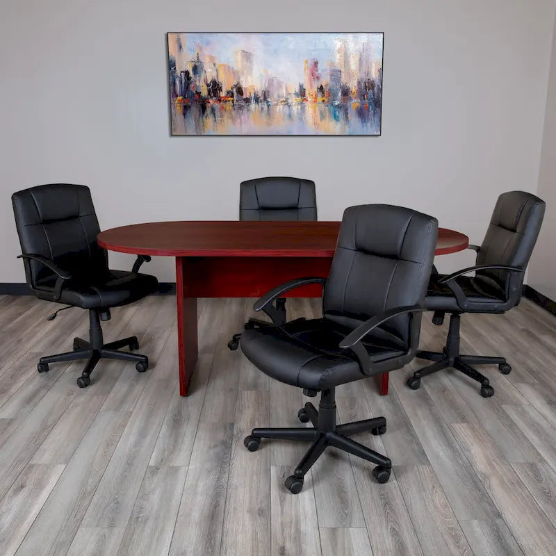 Ensemble table de conférence ovale 5 pièces avec 4 chaises de bureau rembourrées en similicuir