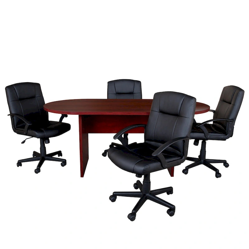 Ensemble table de conférence ovale 5 pièces avec 4 chaises de bureau rembourrées en similicuir