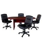 Ensemble table de conférence ovale 5 pièces avec 4 chaises de bureau rembourrées en similicuir