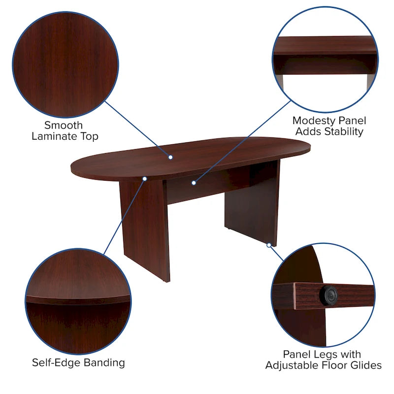 Ensemble table de conférence ovale 5 pièces avec 4 chaises de bureau rembourrées en similicuir