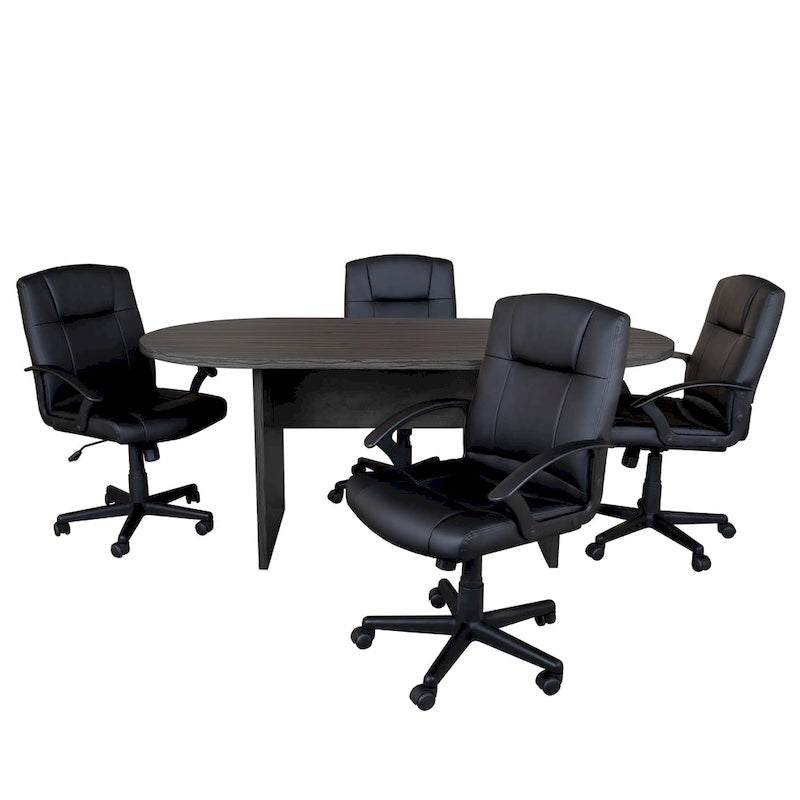 Ensemble table de conférence ovale 5 pièces avec 4 chaises de bureau rembourrées en similicuir