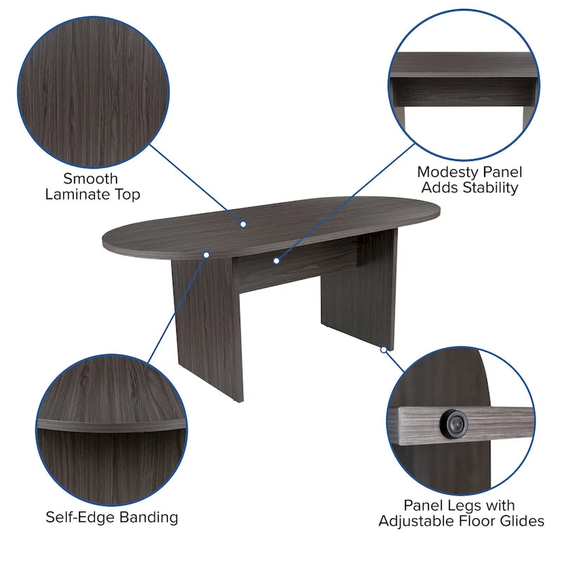 Ensemble table de conférence ovale 5 pièces avec 4 chaises de bureau rembourrées en similicuir