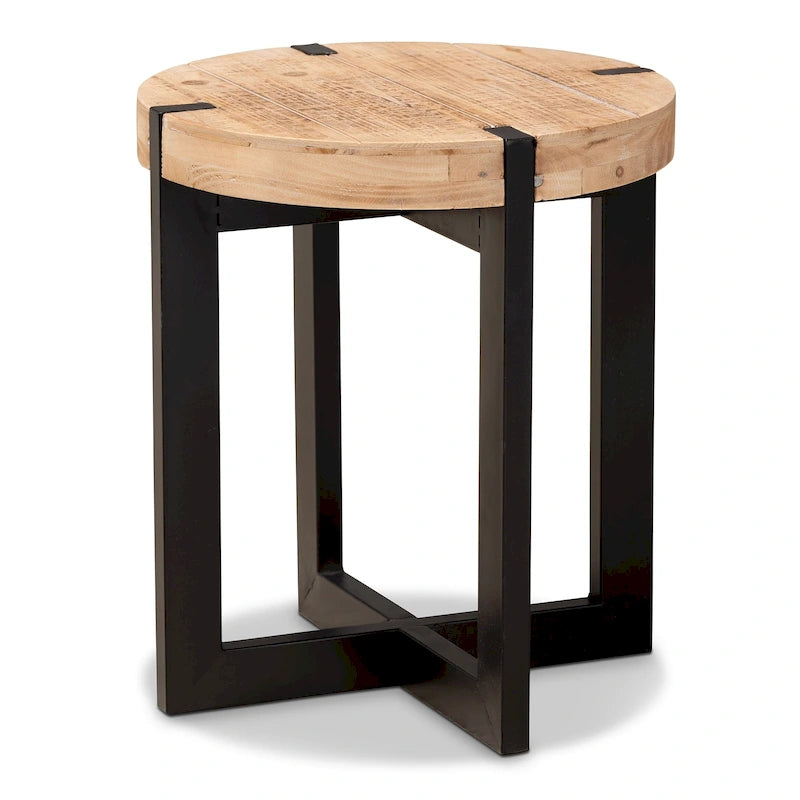 Table d'appoint ronde en bois et métal