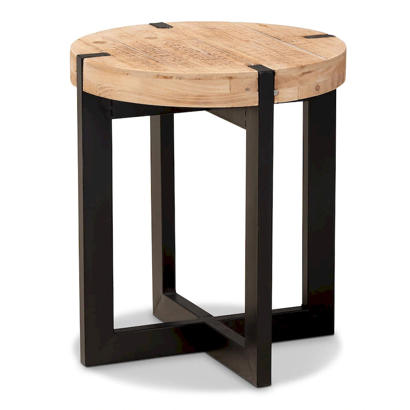 Table d'appoint ronde en bois et métal