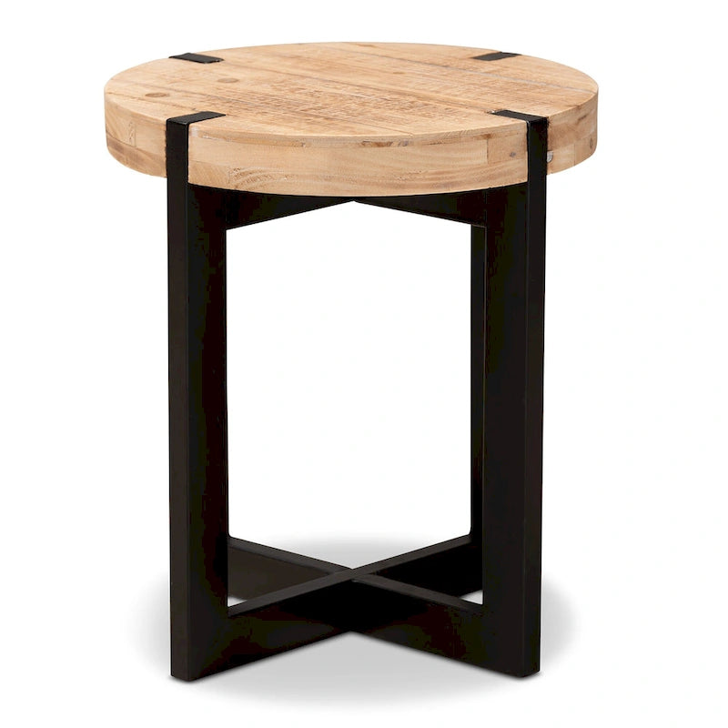 Table d'appoint ronde en bois et métal