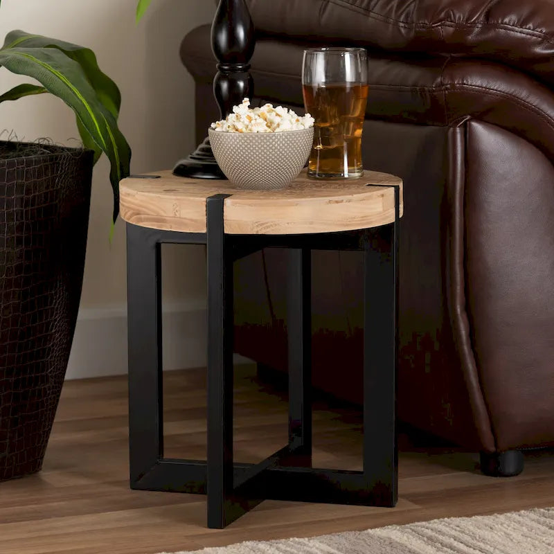 Table d'appoint ronde en bois et métal