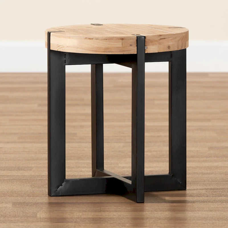 Table d'appoint ronde en bois et métal