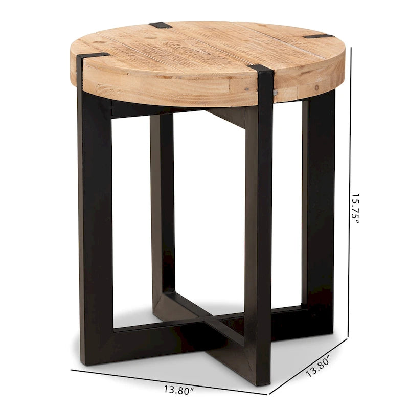 Table d'appoint ronde en bois et métal