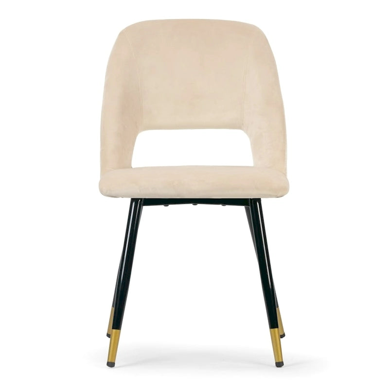 Lot de 2 chaises de salle à manger Ania en velours beige avec pieds dorés