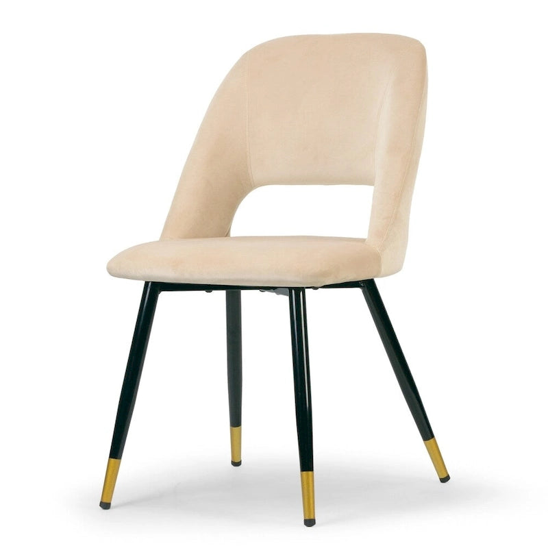 Lot de 2 chaises de salle à manger Ania en velours beige avec pieds dorés