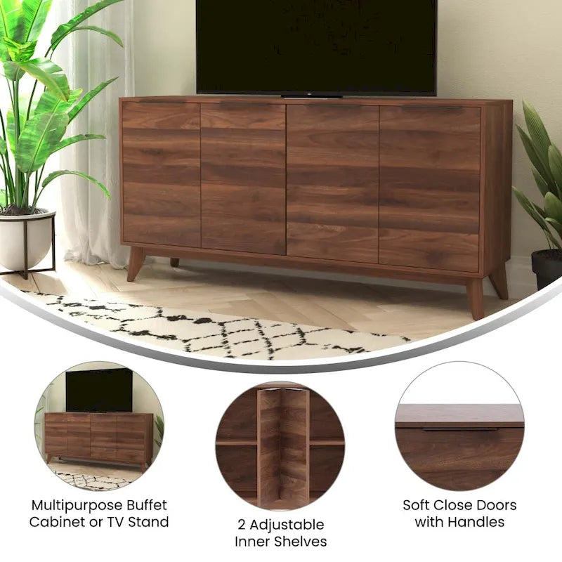 Meuble buffet de 60 po avec 4 portes à fermeture douce et tablettes ajustables
