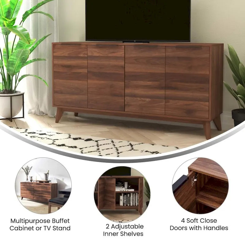 Meuble buffet de 60 po avec 4 portes à fermeture douce et tablettes ajustables
