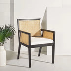 Chaise de salle à manger en rotin naturel tressé avec cadre en chêne