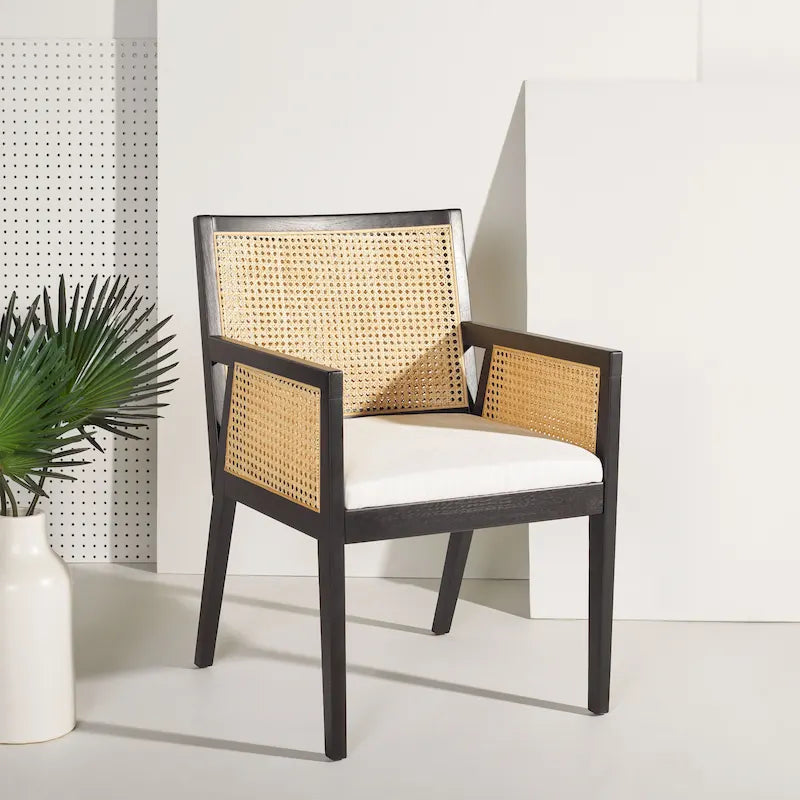 Chaise de salle à manger en rotin naturel tressé avec cadre en chêne