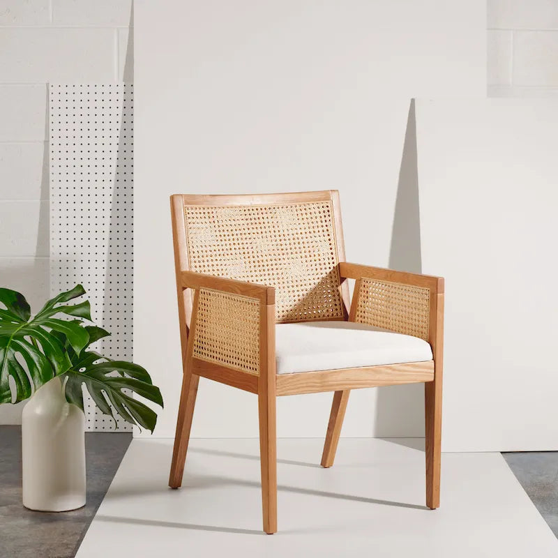 Chaise de salle à manger en rotin naturel tressé avec cadre en chêne