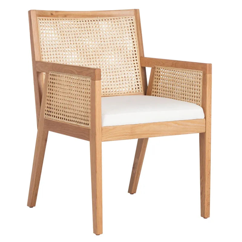 Chaise de salle à manger en rotin naturel tressé avec cadre en chêne